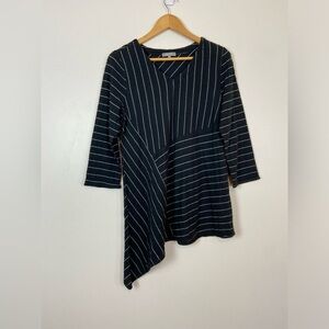HABITAT CLOTHES TO LIVE IN ASYMMETRICAL CROSS STRIP TUNIC TOP